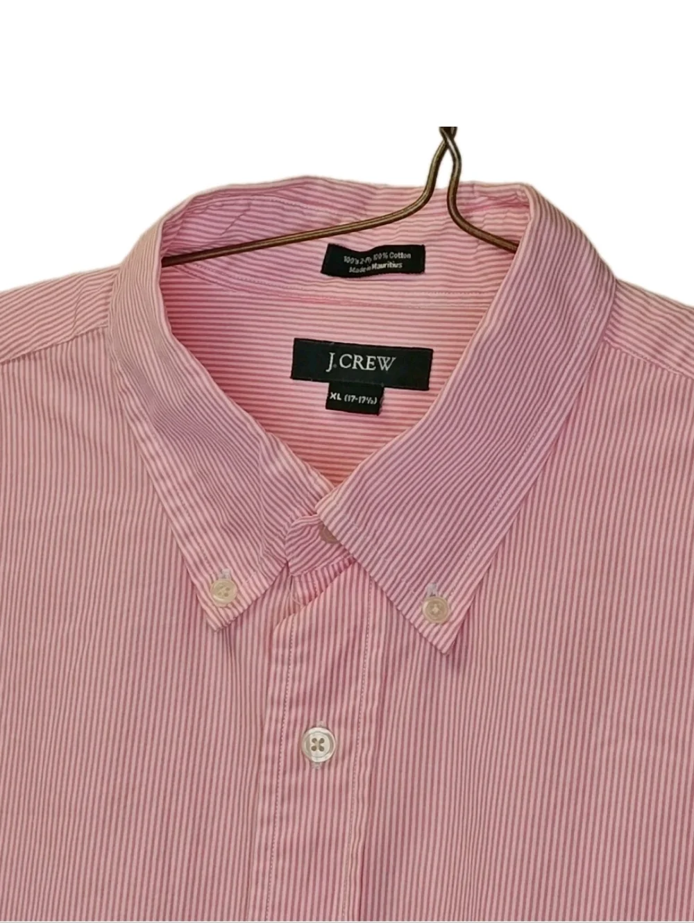 Vtg Y2K J Crew Oxford Shirt Men Sz XL 17/17.5 Pink Pinstriped 100s 2 Ply Cotton